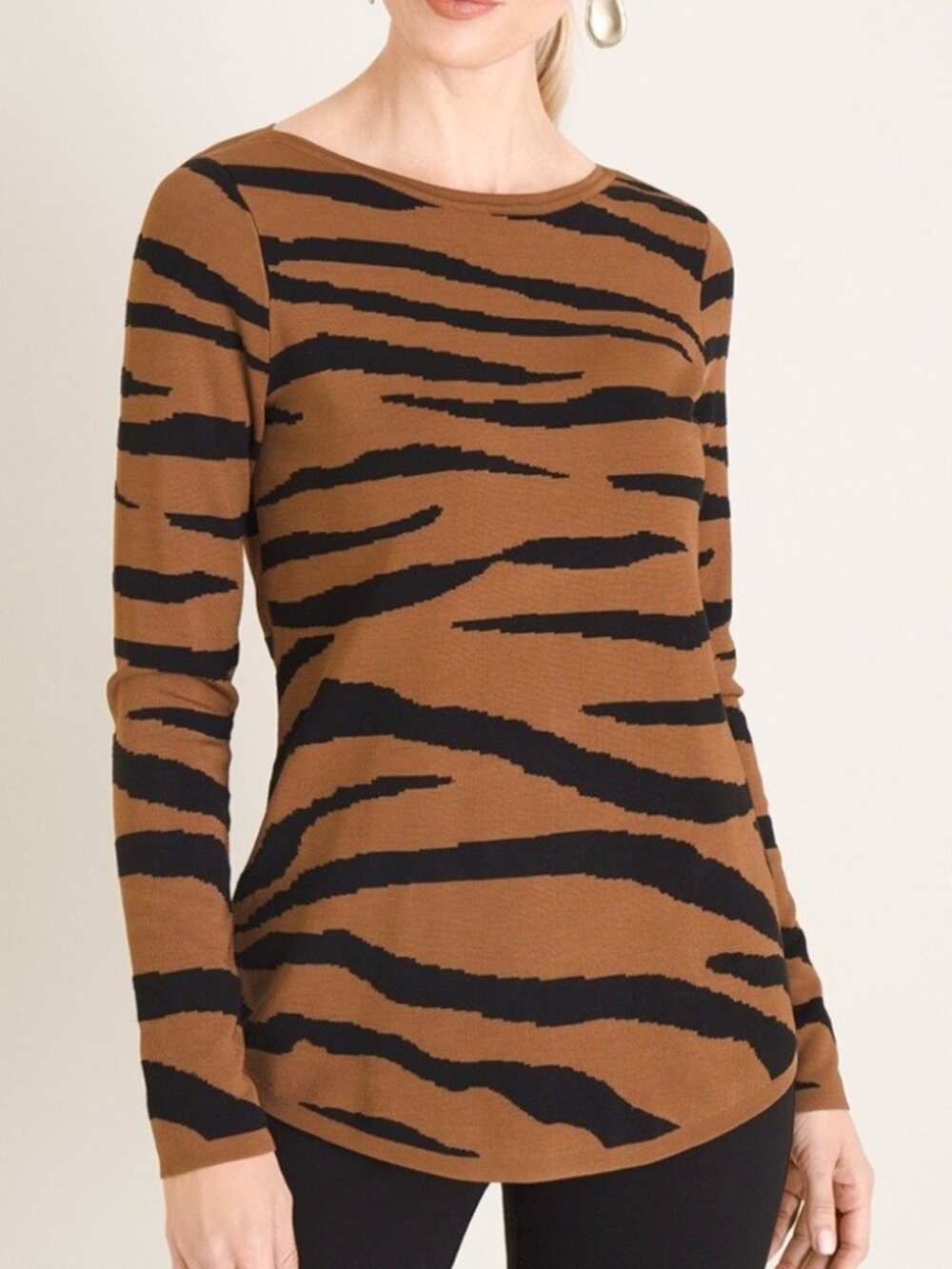 NWT Chico's Tiger Stripe Intarsia Knit Sweater Size Large